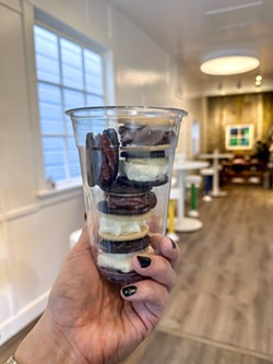 PHOTO BY JENNIFER FUMIKO CAHILL - Oreo cookie sandwiches stuffed with soft serve ice cream.