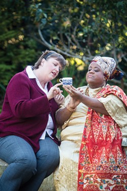 COURTESY OF REDWOOD CURTAIN THEATRE. - Christina Jioras and Juanita M Harris find a tempest in a teacup.