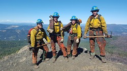 PHOTO BY CEDAR LONG - CCC firefighters Joseph Ferber, Justin White, Jacquelyn Trappe and Ryan Acton.