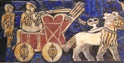 An onager-drawn cart on the Sumerian "Battle Standard of Ur," about 2500 BC.  Wikipedia/public domain